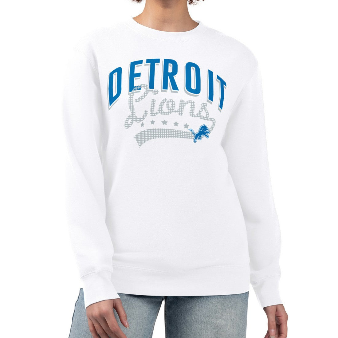 Detroit Lions G-III 4Her by Carl Banks Women's Filigree Logo Graphic Fleece Pullover Sweatshirt - White on sale