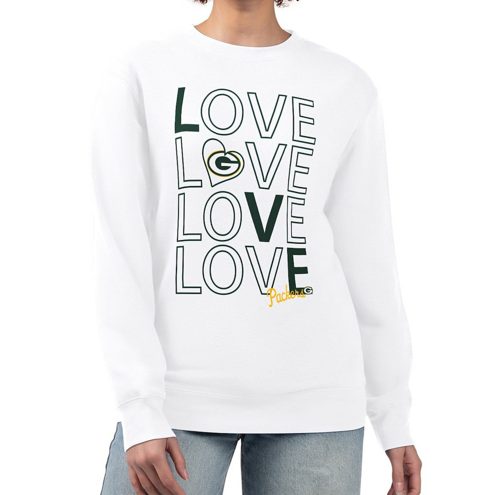 Green Bay Packers G-III 4Her by Carl Banks Women's Lots of Love Graphic Fleece Pullover Sweatshirt - White discount
