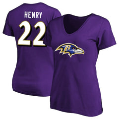 Derrick Henry Baltimore Ravens Women's Plus Size Fair Catch Name & Number Scoop Neck T-Shirt - Purple on sale