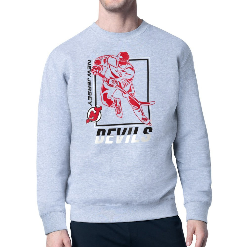 New Jersey Devils Starter Player Grid Fleece Pullover Sweatshirt Heather Gray