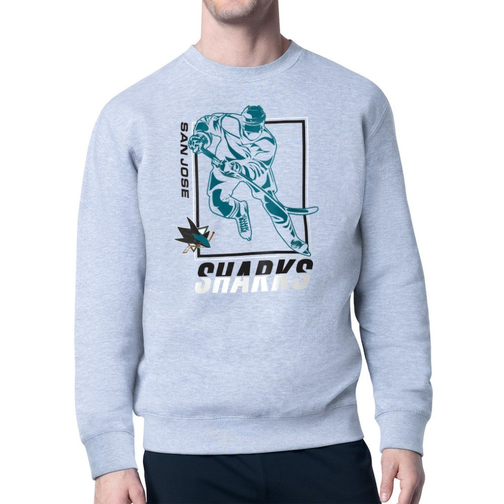 San Jose Sharks Starter Player Grid Fleece Pullover Sweatshirt Heather Gray