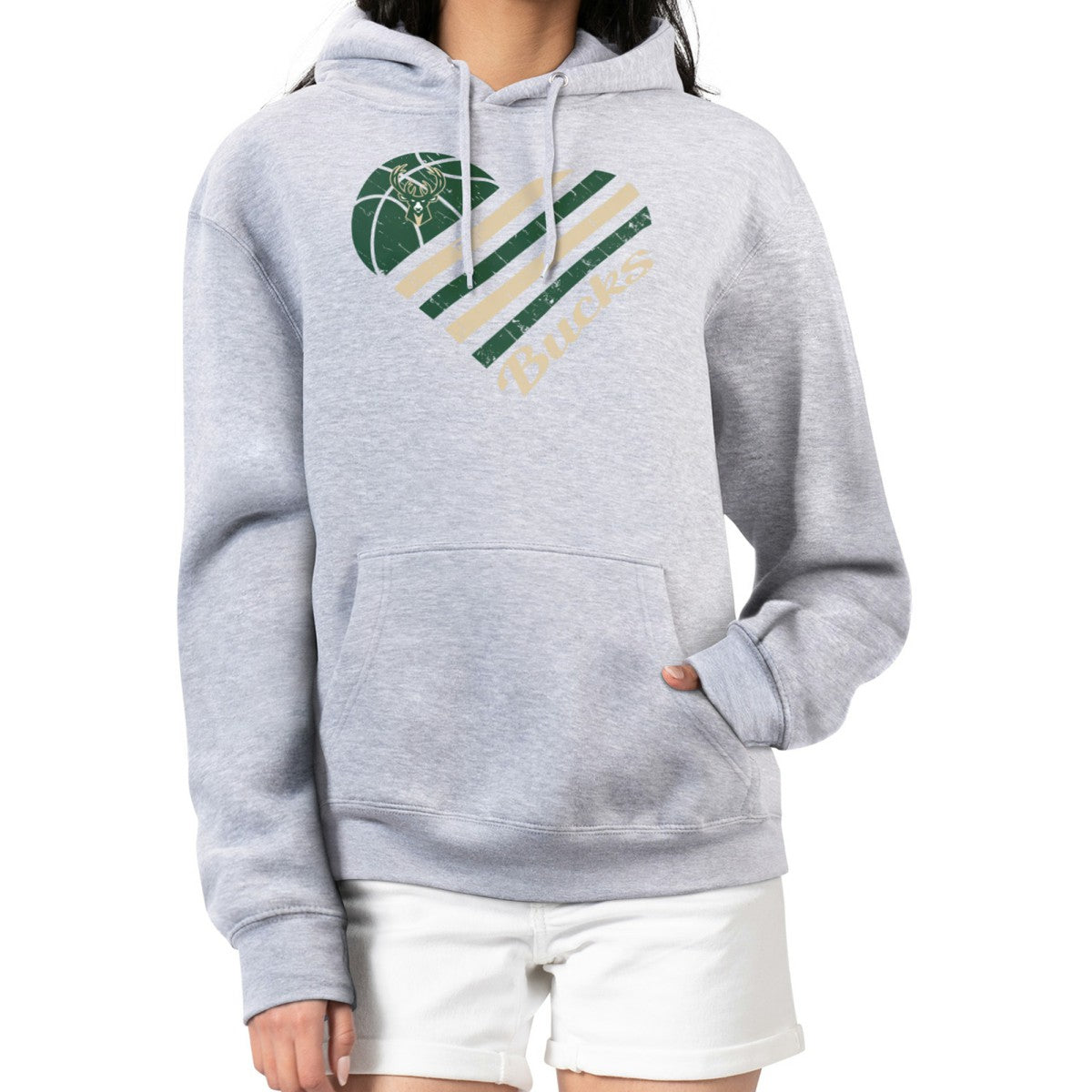 Milwaukee Bucks G-III 4Her by Carl Banks Women's Heart Pullover Hoodie - Heather Gray cheap