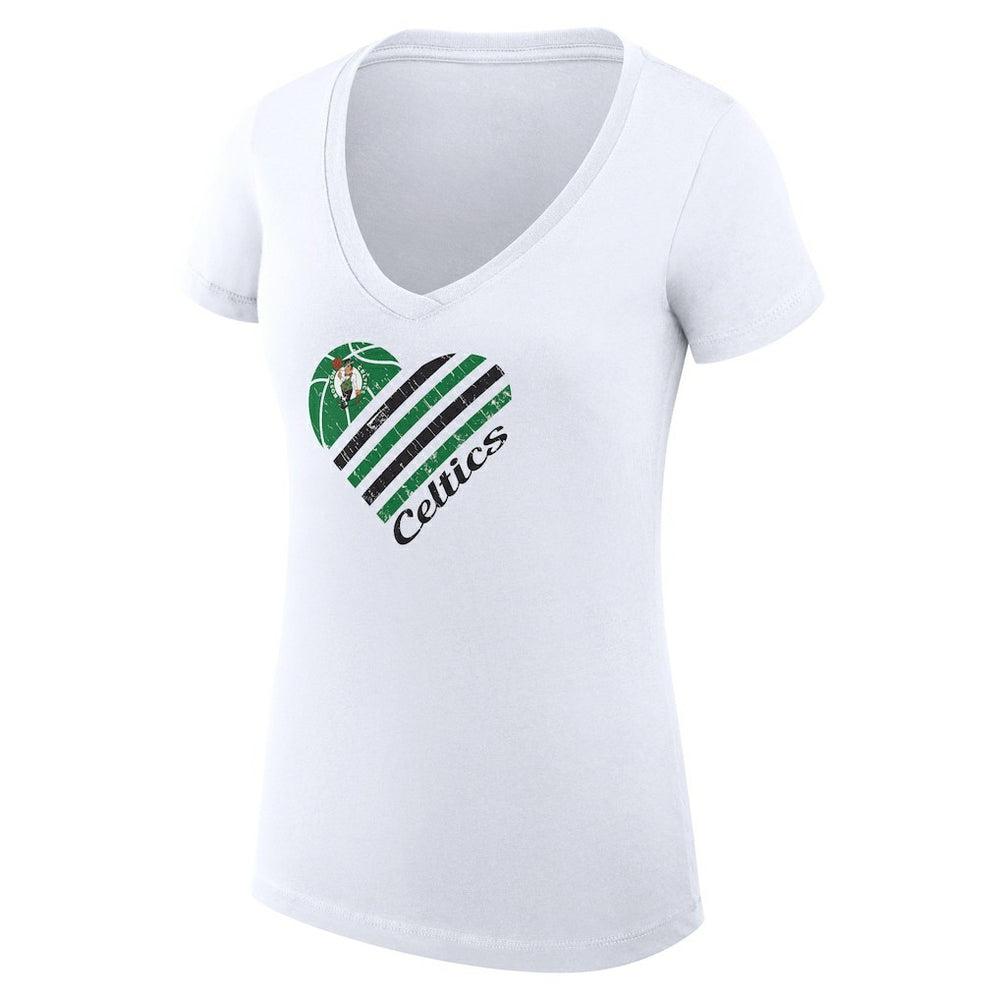 Boston Celtics G-III 4Her by Carl Banks Women's Super-Slim Fit Lightweight Heart V-Neck T-Shirt - White on sale