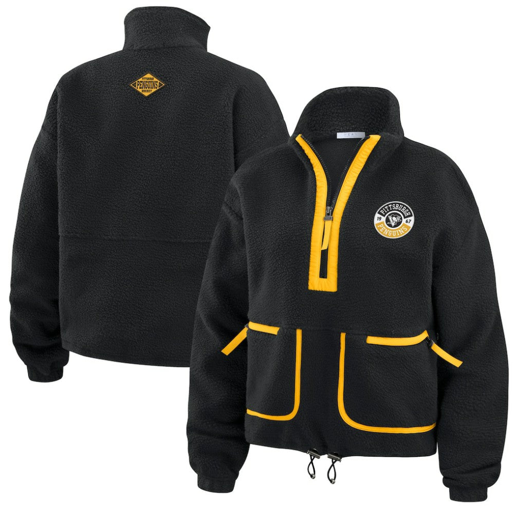 Pittsburgh Penguins WEAR by Erin Andrews Women's Polar Fleece Half-Zip Jacket Black