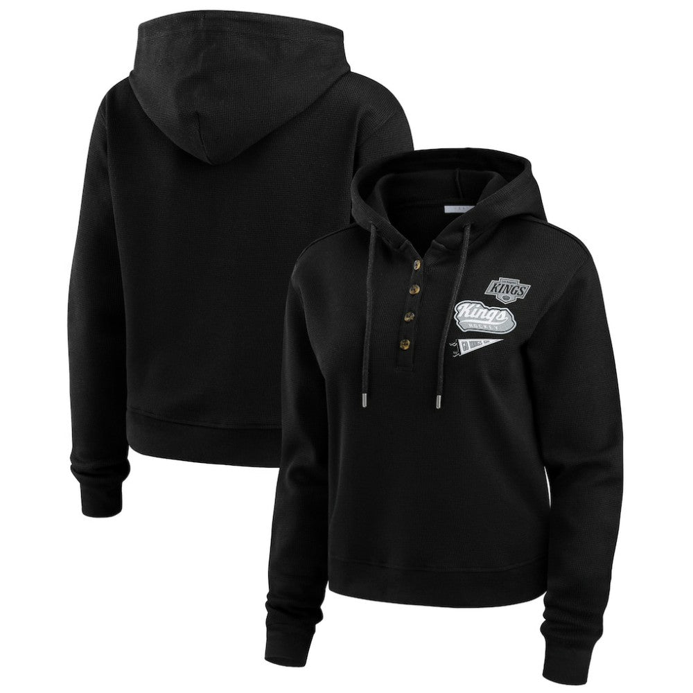 Los Angeles Kings WEAR by Erin Andrews Women's Waffle-Knit Pullover Hoodie Black