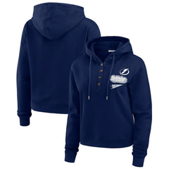 Tampa Bay Lightning WEAR by Erin Andrews Women's Waffle-Knit Pullover Hoodie Blue