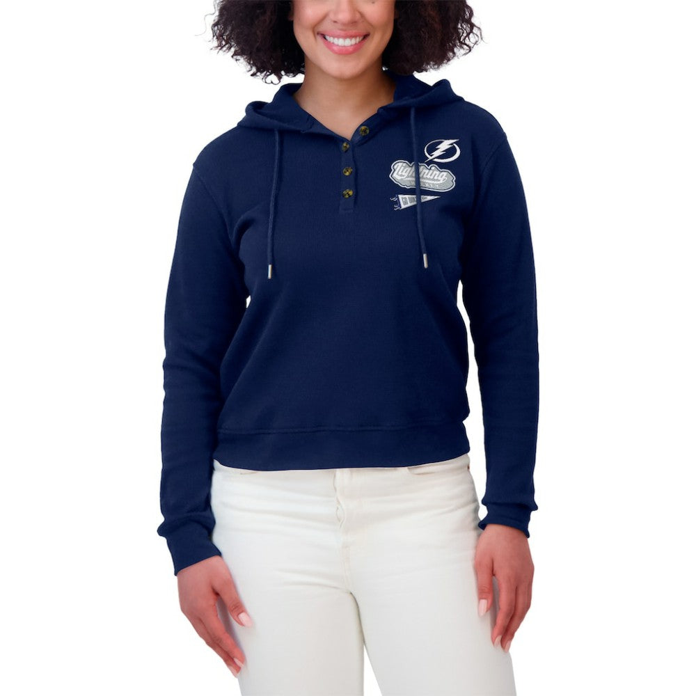 Tampa Bay Lightning WEAR by Erin Andrews Women's Waffle-Knit Pullover Hoodie Blue