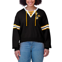 Pittsburgh Penguins WEAR by Erin Andrews Women's Cropped Lace-Up Sweater Black