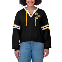 Boston Bruins WEAR by Erin Andrews Women's Cropped Lace-Up Sweater Black
