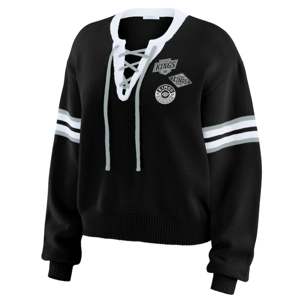 Los Angeles Kings WEAR by Erin Andrews Women's Cropped Lace-Up Sweater Black