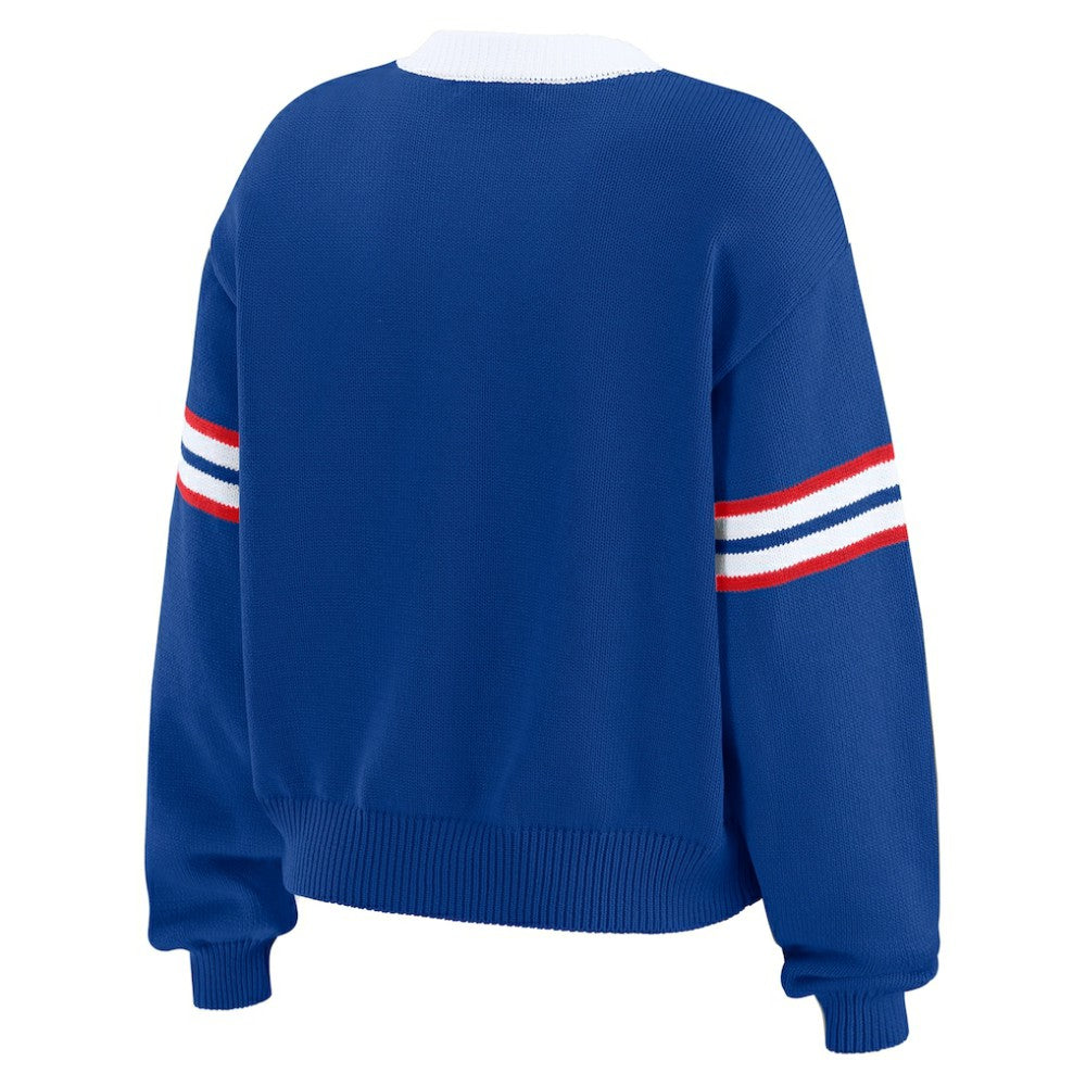 New York Rangers WEAR by Erin Andrews Women's Cropped Lace-Up Sweater Blue