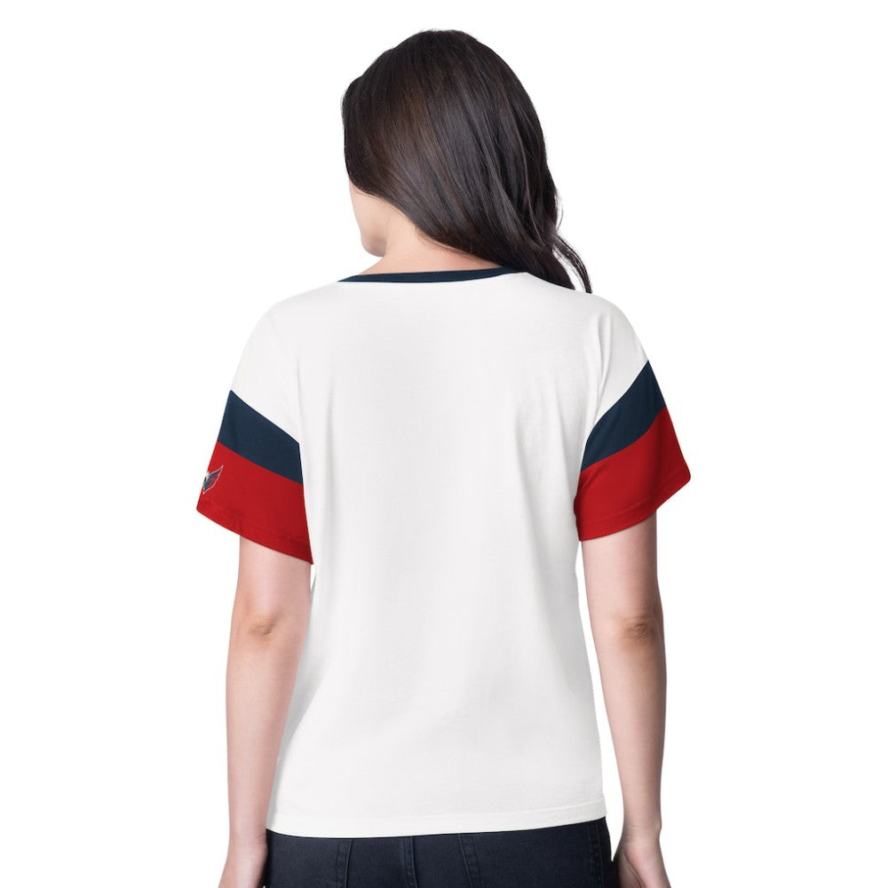 Washington Capitals G-III 4Her by Carl Banks Women's Rink Oversized Rhinestone V-Neck T-Shirt White