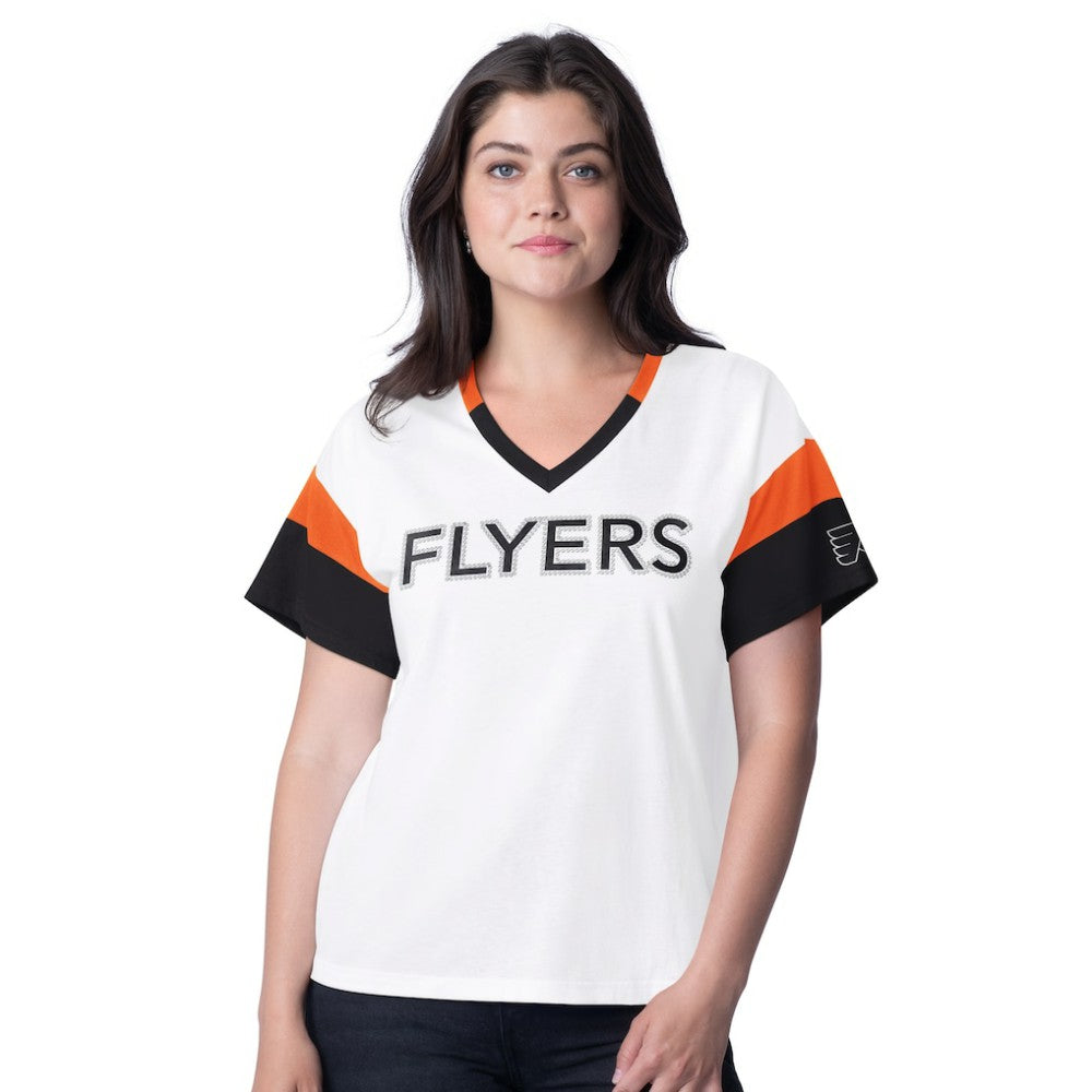 Philadelphia Flyers G-III 4Her by Carl Banks Women's Rink Oversized Rhinestone V-Neck T-Shirt White