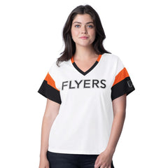 Philadelphia Flyers G-III 4Her by Carl Banks Women's Rink Oversized Rhinestone V-Neck T-Shirt White