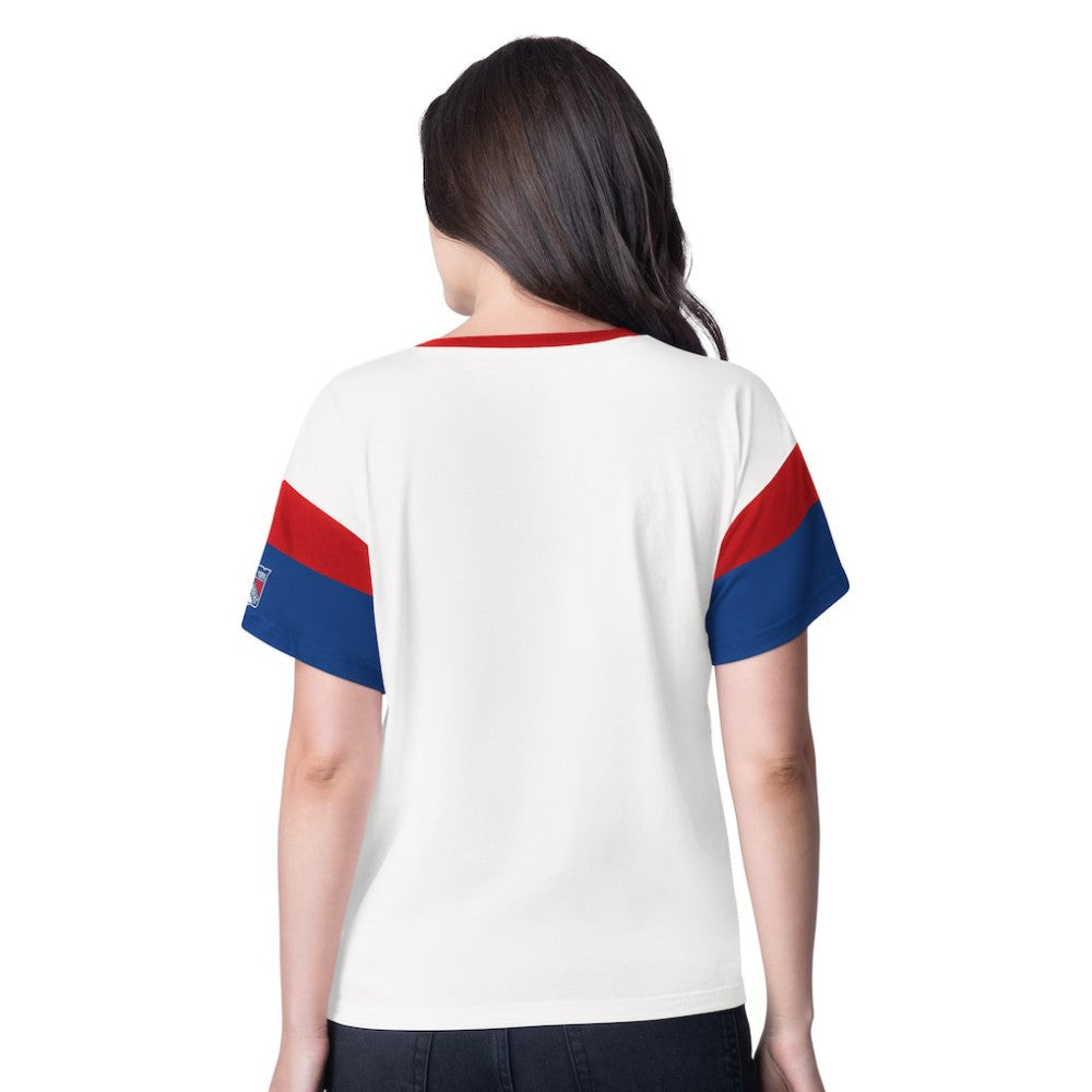 New York Rangers G-III 4Her by Carl Banks Women's Rink Oversized Rhinestone V-Neck T-Shirt White