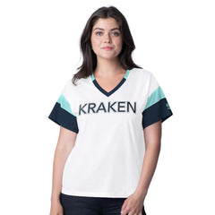 Seattle Kraken G-III 4Her by Carl Banks Women's Rink Oversized Rhinestone V-Neck T-Shirt White