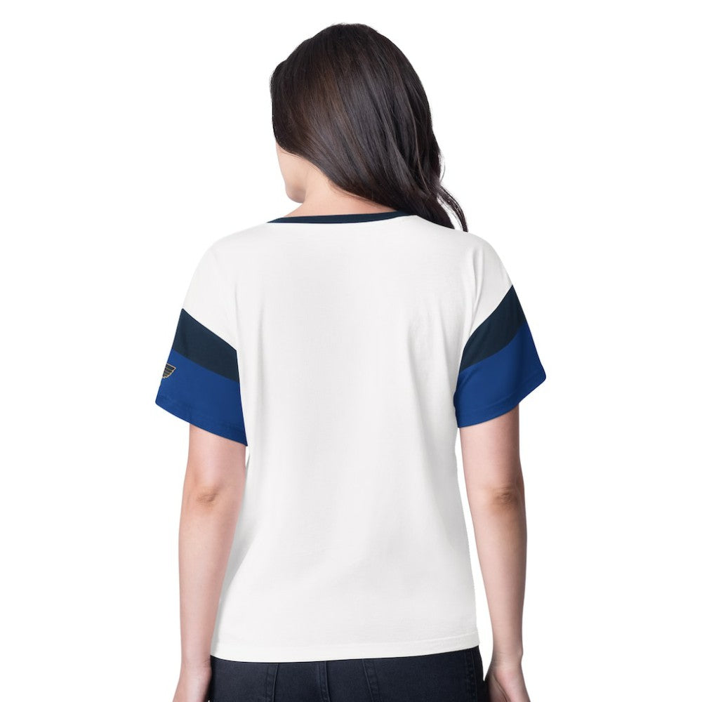 St. Louis Blues G-III 4Her by Carl Banks Women's Rink Oversized Rhinestone V-Neck T-Shirt White