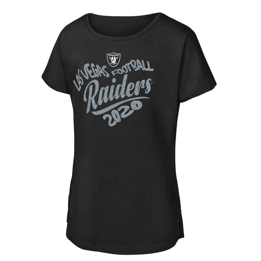 Las Vegas Raiders Girls Youth Script Heart Dolman T-Shirt - Black on sale