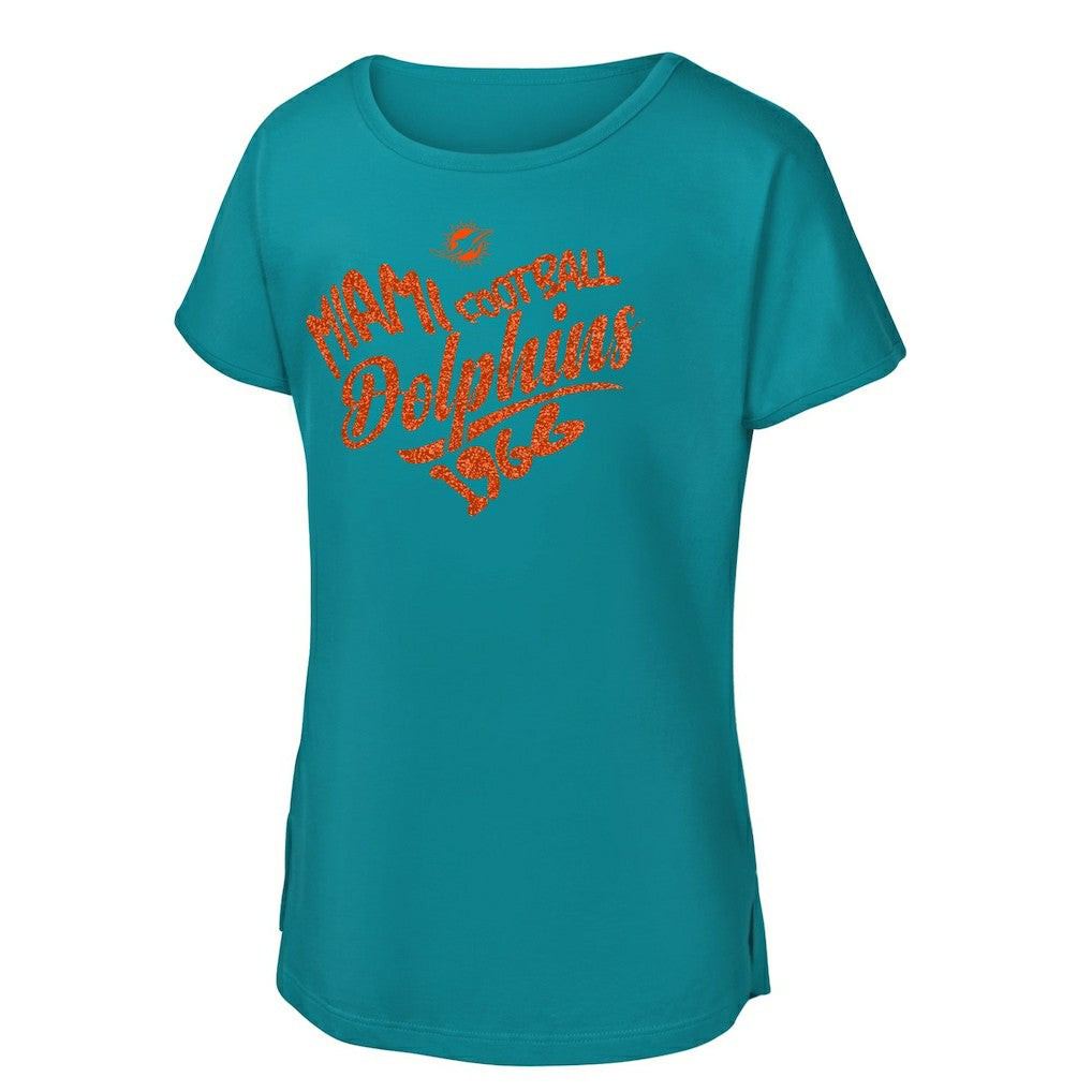 Miami Dolphins Girls Youth Script Heart Dolman T-Shirt - Aqua outlet
