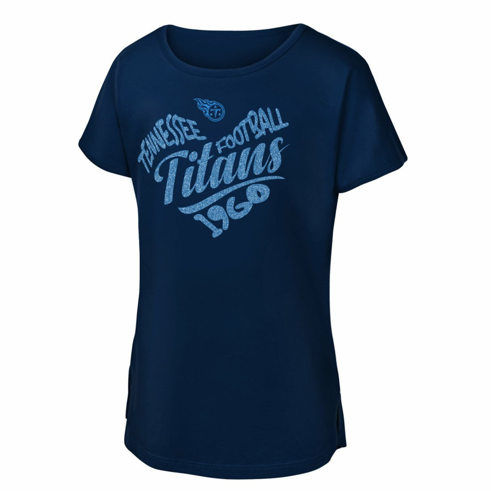 Tennessee Titans Girls Youth Script Heart Dolman T-Shirt - Navy sale