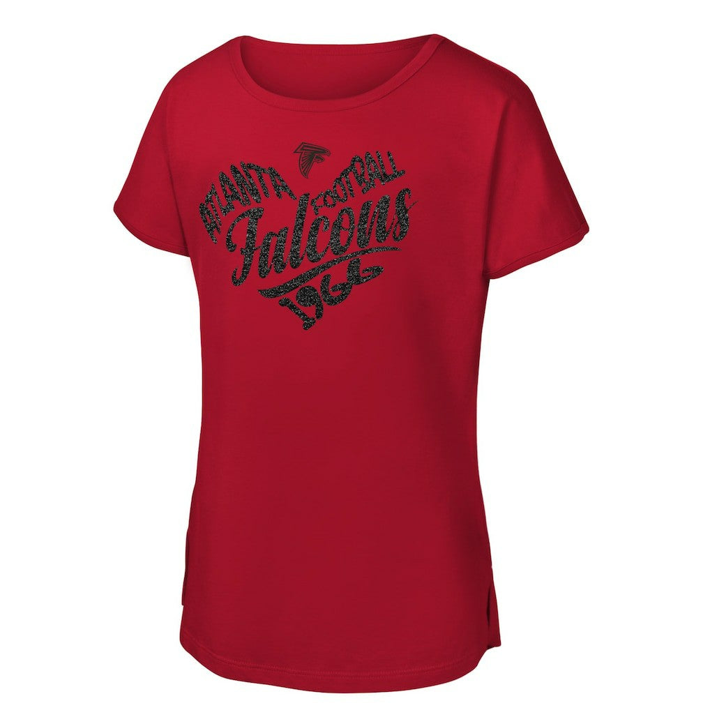 Atlanta Falcons Girls Youth Script Heart Dolman T-Shirt - Red sale