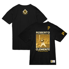 Roberto Clemente Pittsburgh Pirates Cooperstown Collection Heavyweight Premium Player Vintage Logo T-Shirt - Black | Mitchell & Ness