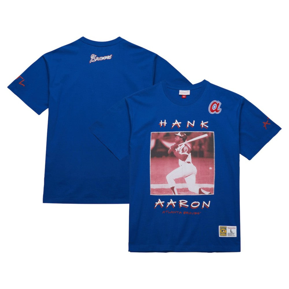 Hank Aaron Atlanta Braves Cooperstown Collection Heavyweight Premium Player Vintage Logo T-Shirt - Royal | Mitchell & Ness