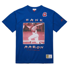 Hank Aaron Atlanta Braves Cooperstown Collection Heavyweight Premium Player Vintage Logo T-Shirt - Royal | Mitchell & Ness