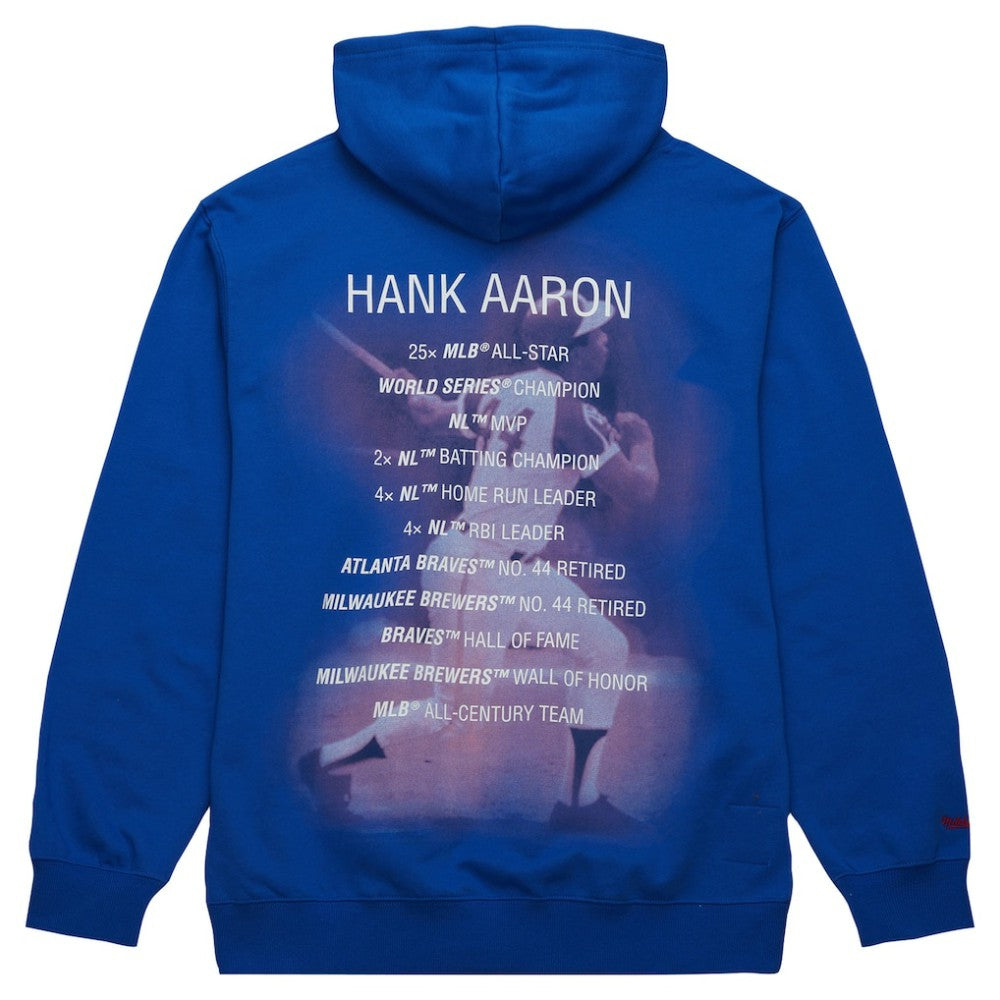 Hank Aaron Atlanta Braves Vintage Logo Name & Number Pullover Hoodie - Royal | Mitchell & Ness