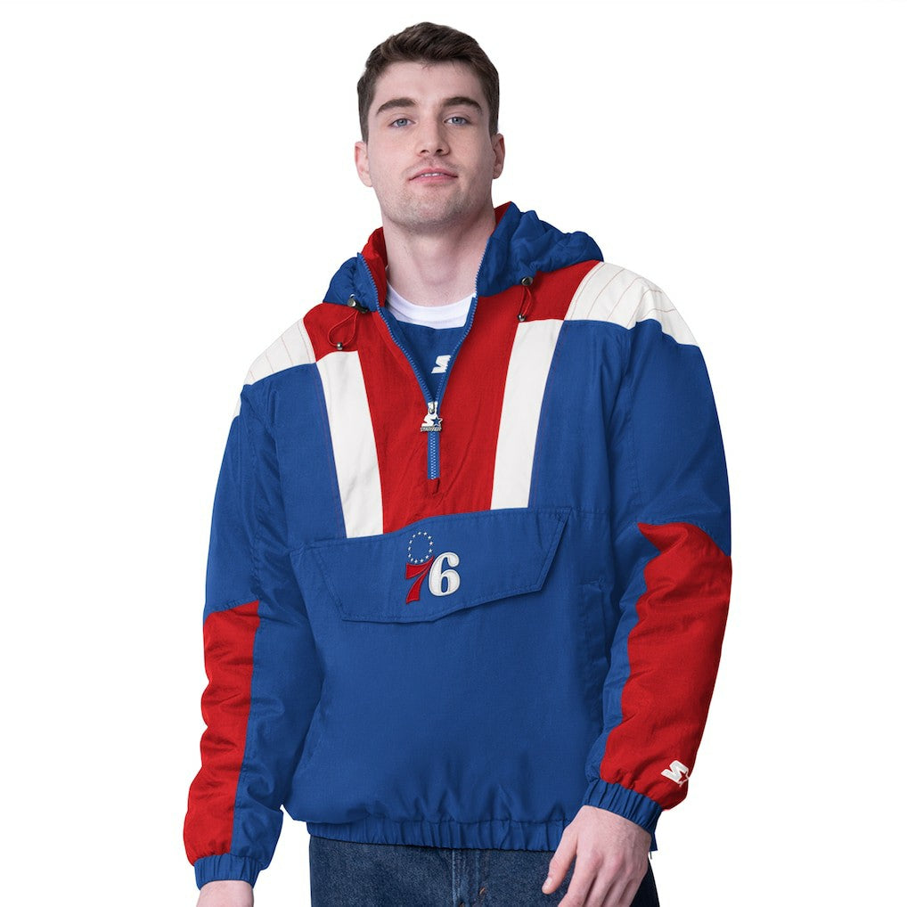Philadelphia 76ers Starter Charger Half-Zip Pullover Jacket- Royal/Red outlet