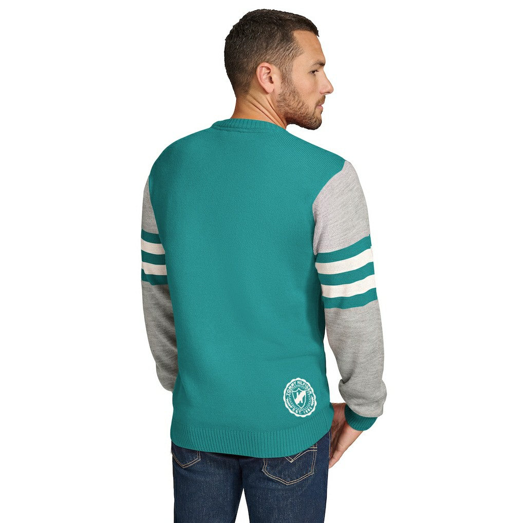 Miami Dolphins Tommy Hilfiger Acrylic Crewneck Pullover Sweater - Aqua/Heather Gray outlet
