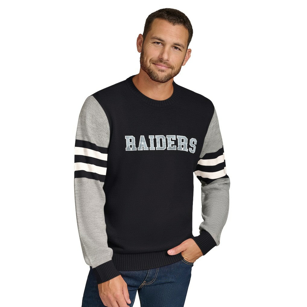 Las Vegas Raiders Tommy Hilfiger Acrylic Crewneck Pullover Sweater - Black/Heather Gray for sale