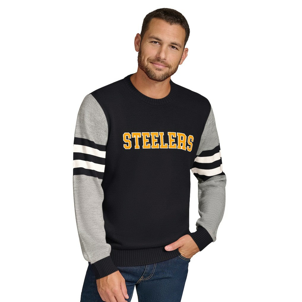 Pittsburgh Steelers Tommy Hilfiger Acrylic Crewneck Pullover Sweater - Black/Heather Gray online