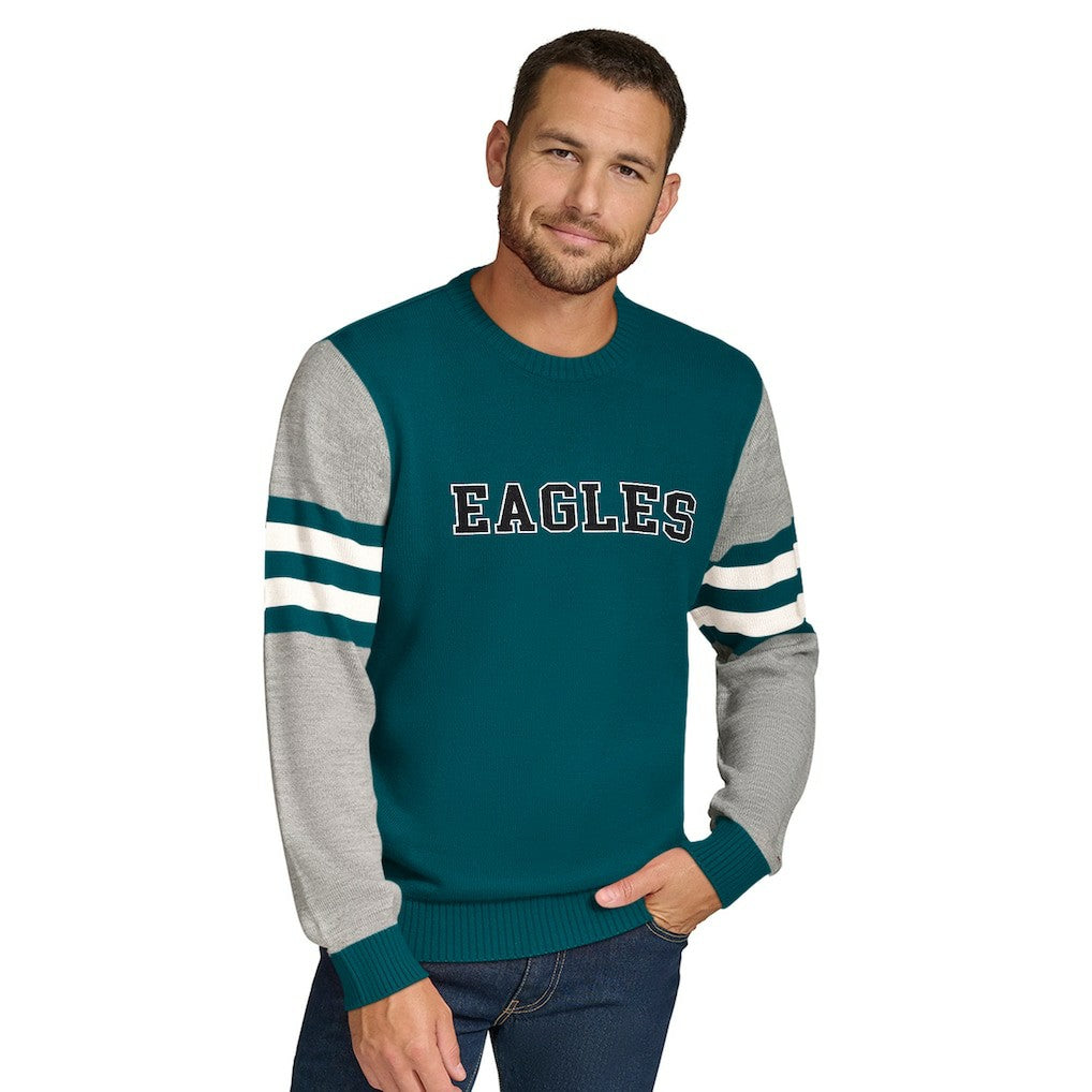 Philadelphia Eagles Tommy Hilfiger Acrylic Crewneck Pullover Sweater - Green/Heather Gray sale