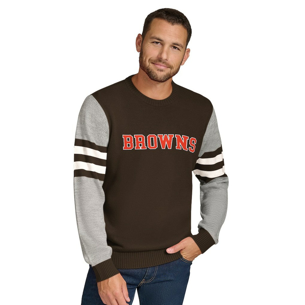 Cleveland Browns Tommy Hilfiger Acrylic Crewneck Pullover Sweater - Brown/Heather Gray discount