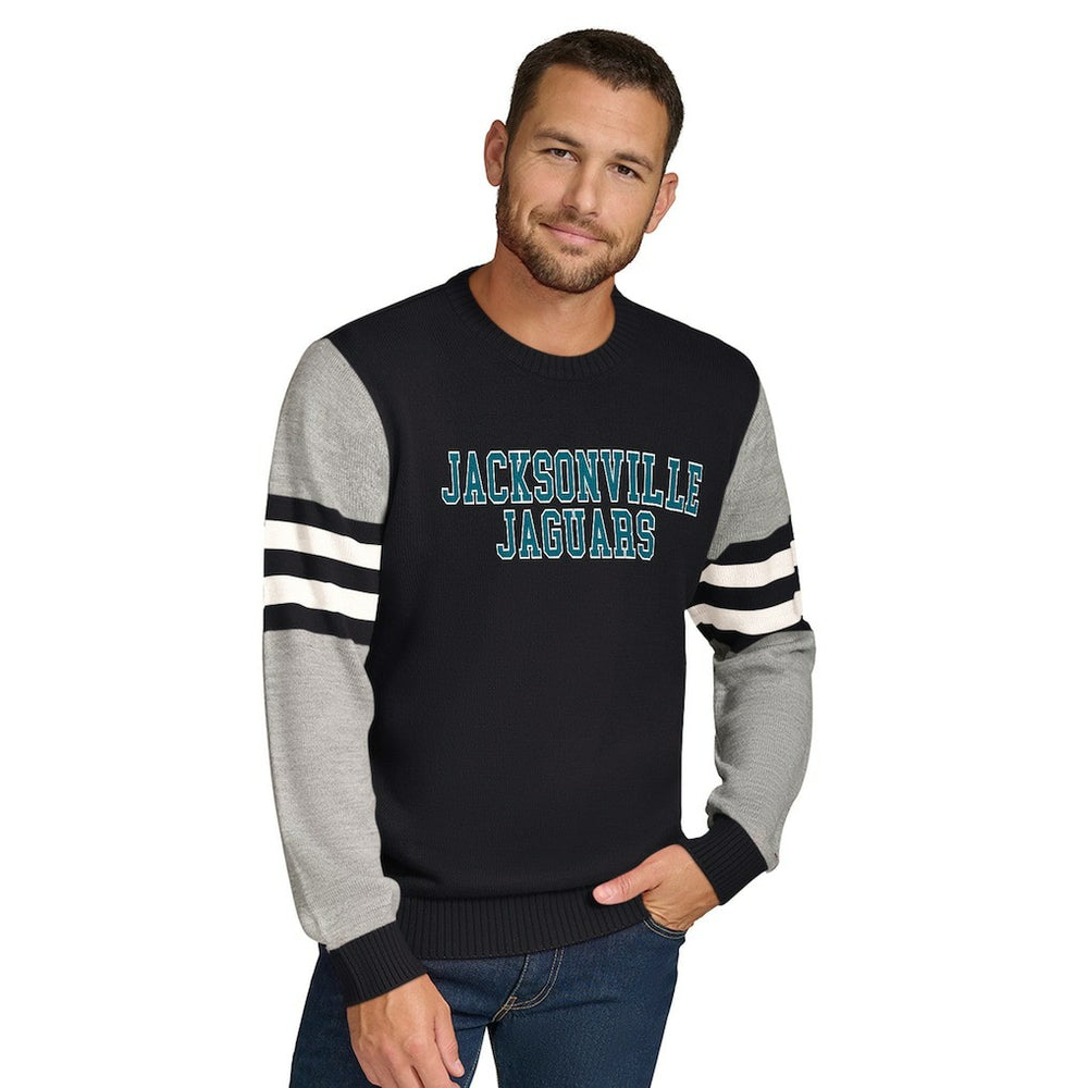 Jacksonville Jaguars Tommy Hilfiger Acrylic Crewneck Pullover Sweater - Black/Heather Gray discount