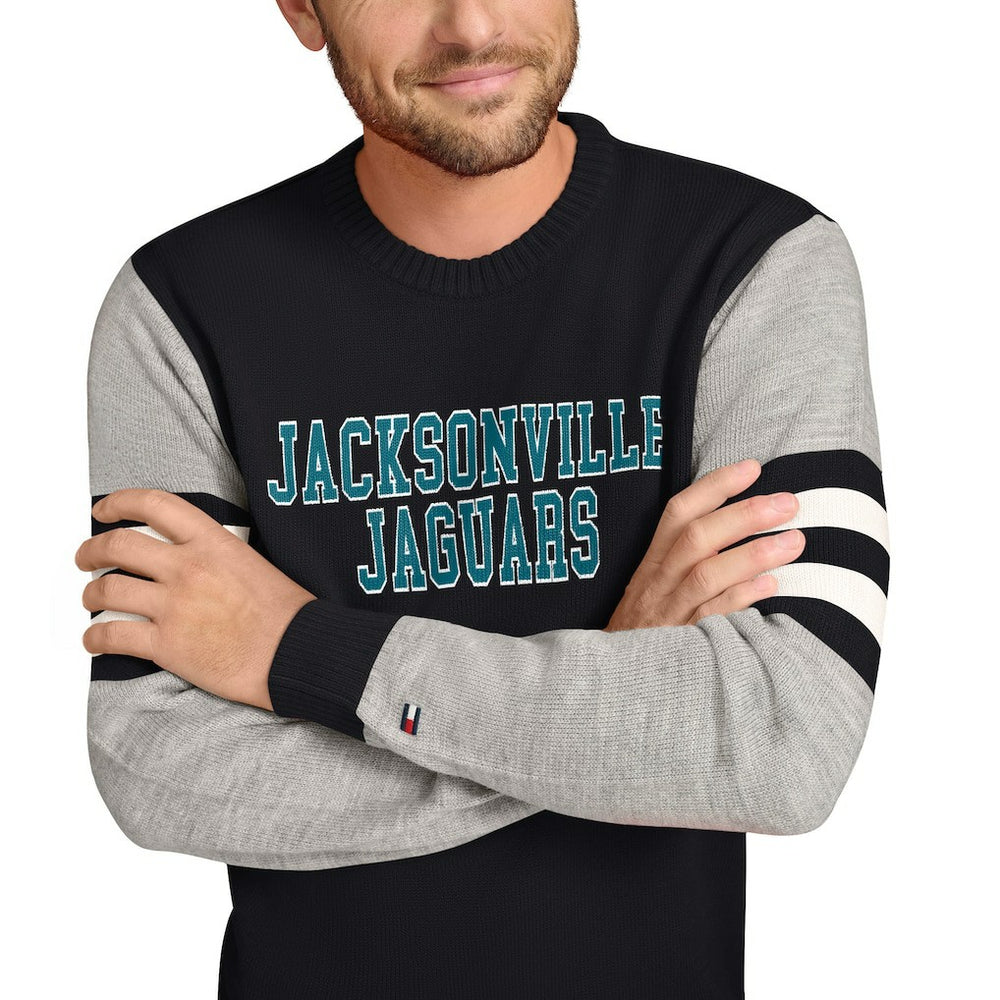 Jacksonville Jaguars Tommy Hilfiger Acrylic Crewneck Pullover Sweater - Black/Heather Gray discount