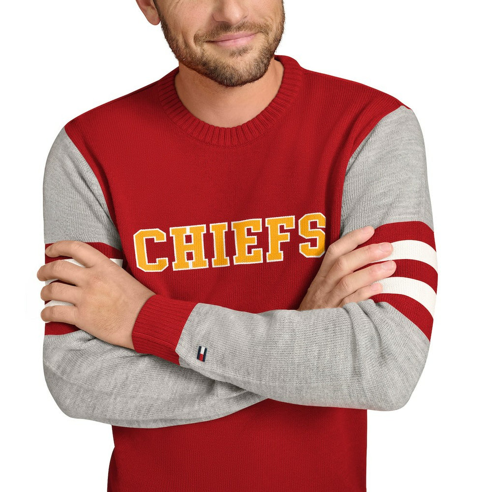 Kansas City Chiefs Tommy Hilfiger Acrylic Crewneck Pullover Sweater - Red/Heather Gray on sale