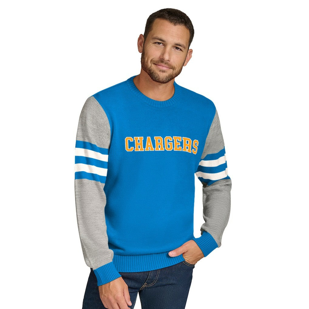 Los Angeles Chargers Tommy Hilfiger Acrylic Crewneck Pullover Sweater - Powder Blue/Heather Gray cheap