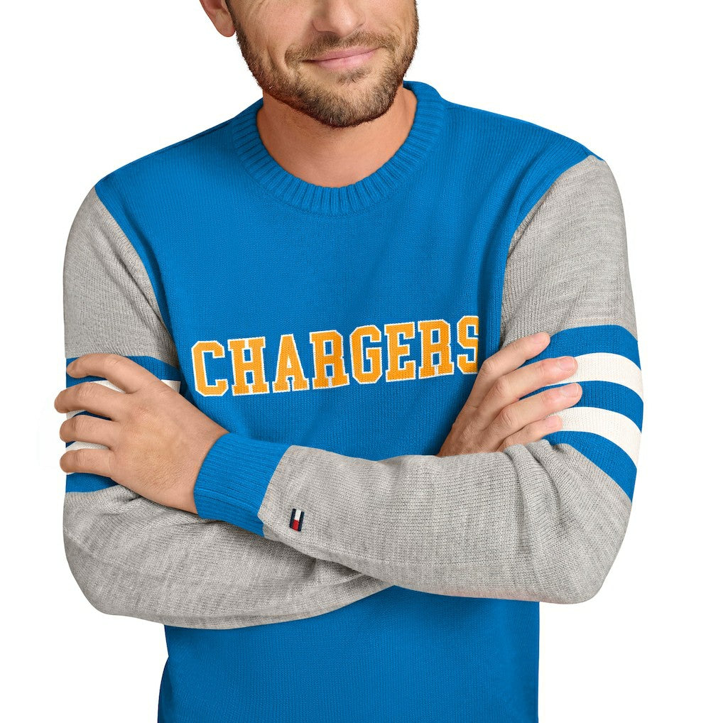 Los Angeles Chargers Tommy Hilfiger Acrylic Crewneck Pullover Sweater - Powder Blue/Heather Gray cheap