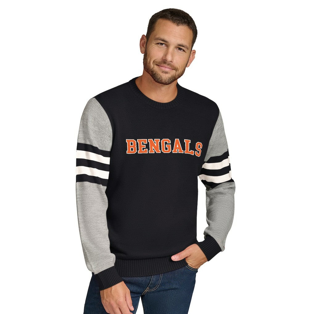 Cincinnati Bengals Tommy Hilfiger Acrylic Crewneck Pullover Sweater - Black/Heather Gray for sale