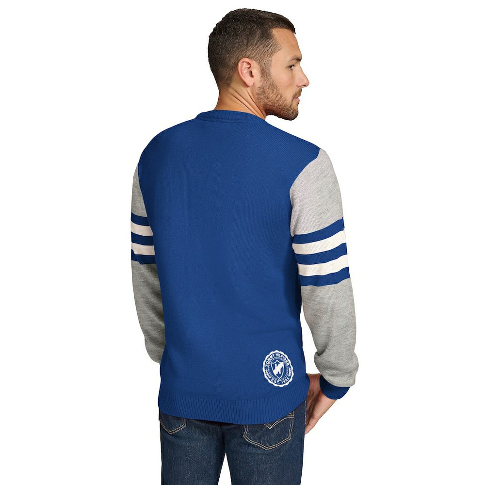 Los Angeles Rams Tommy Hilfiger Acrylic Crewneck Pullover Sweater - Royal/Heather Gray for sale