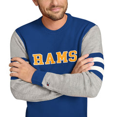 Los Angeles Rams Tommy Hilfiger Acrylic Crewneck Pullover Sweater - Royal/Heather Gray for sale