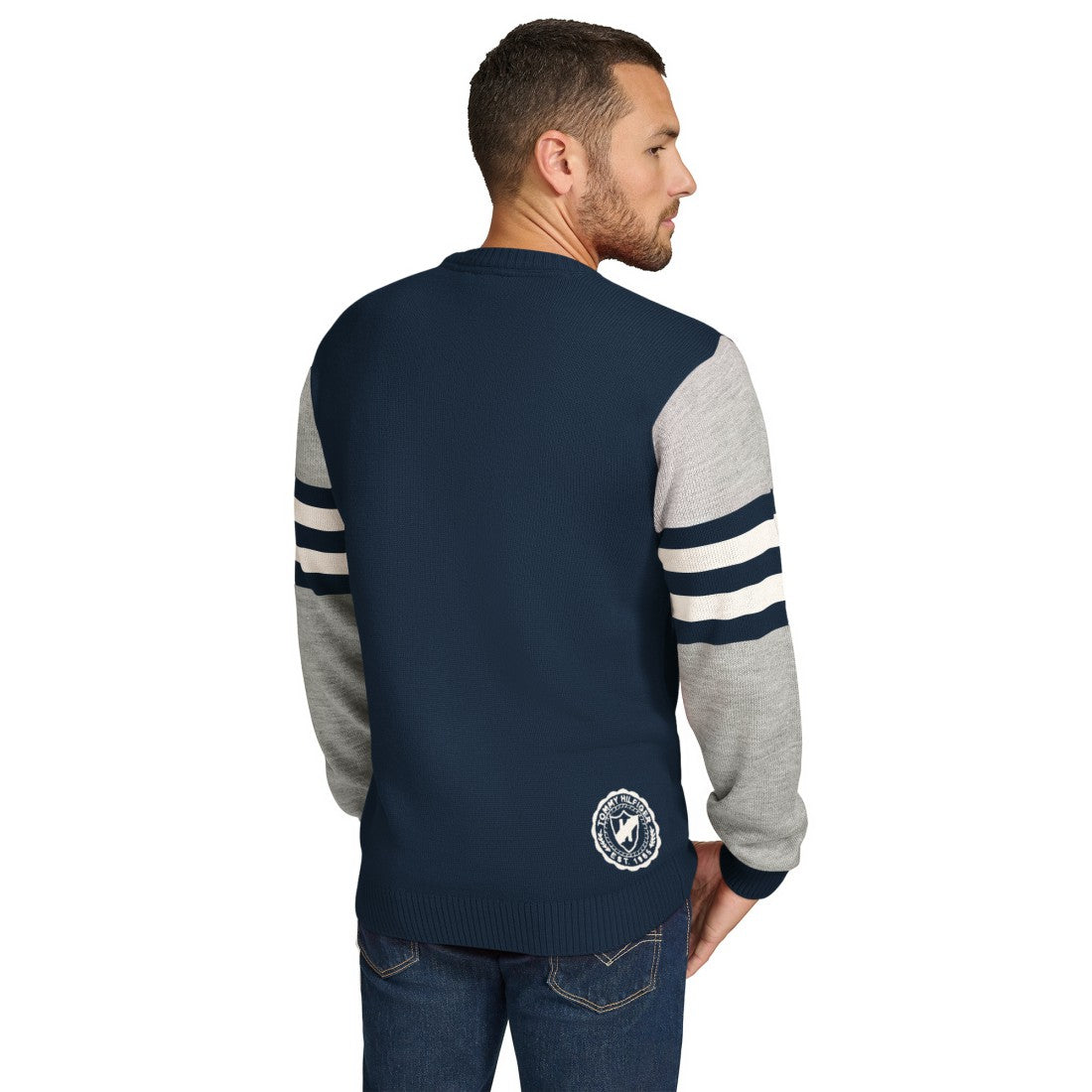 Tennessee Titans Tommy Hilfiger Acrylic Crewneck Pullover Sweater - Navy/Heather Gray outlet