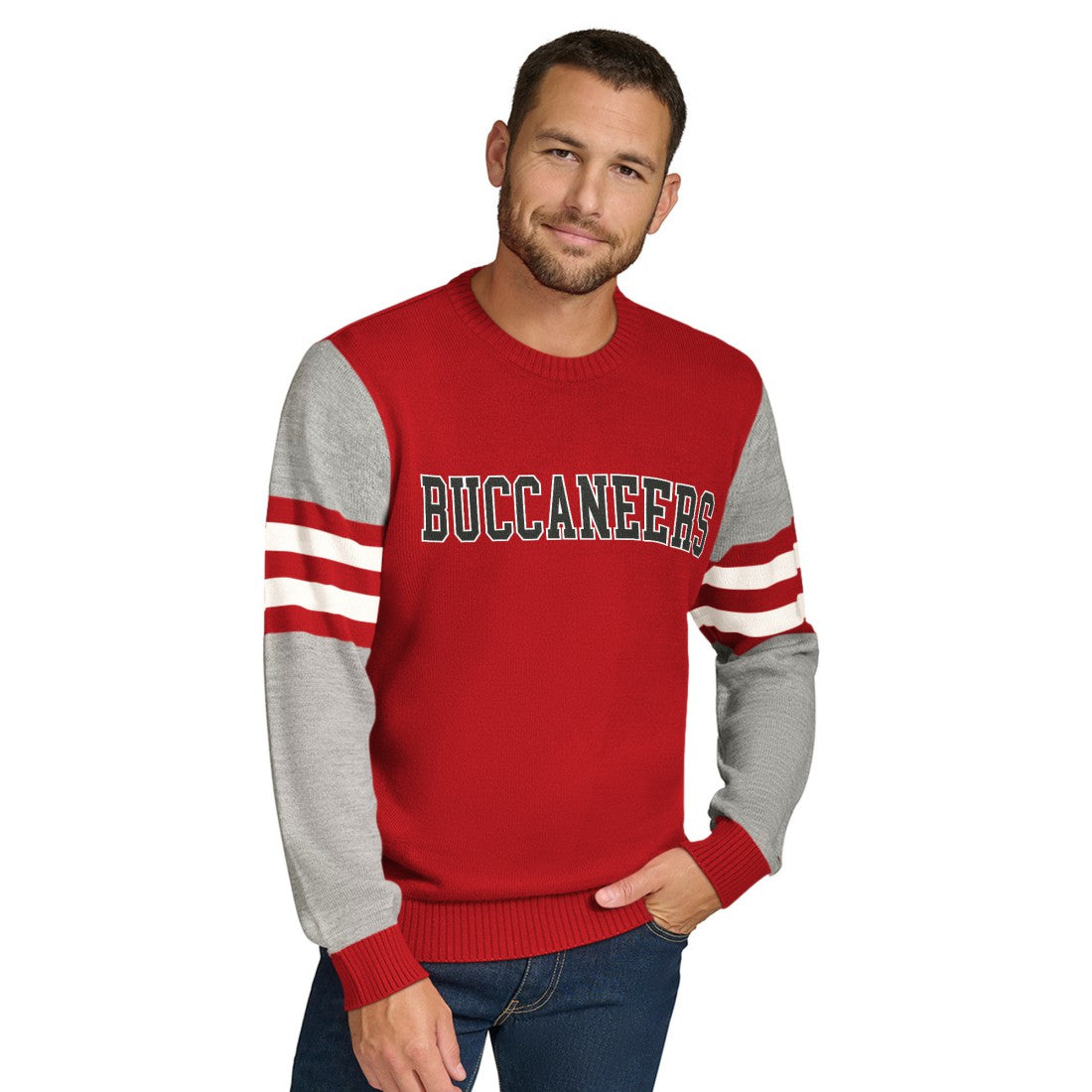 Tampa Bay Buccaneers Tommy Hilfiger Acrylic Crewneck Pullover Sweater - Red/Heather Gray sale