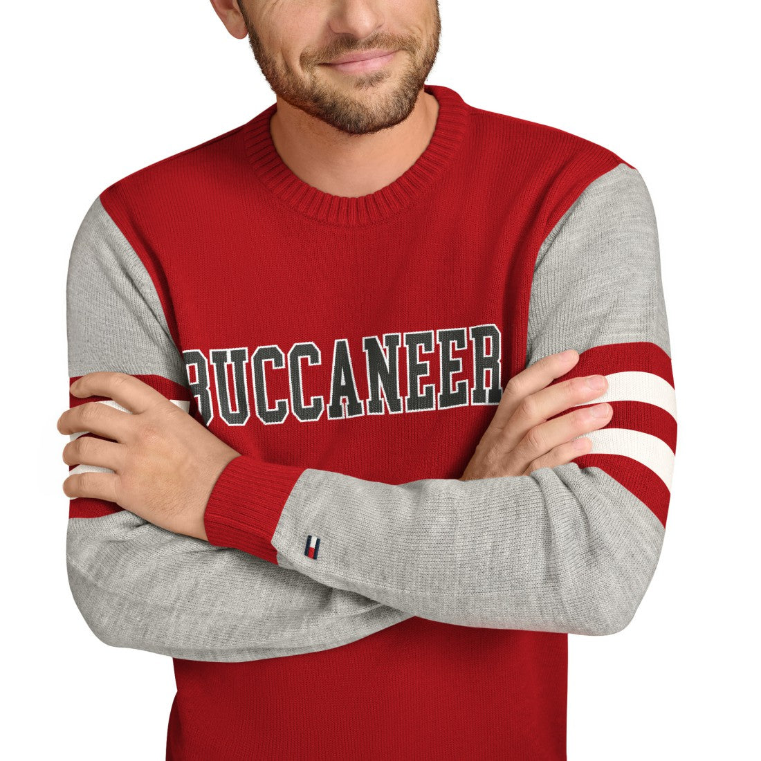 Tampa Bay Buccaneers Tommy Hilfiger Acrylic Crewneck Pullover Sweater - Red/Heather Gray sale