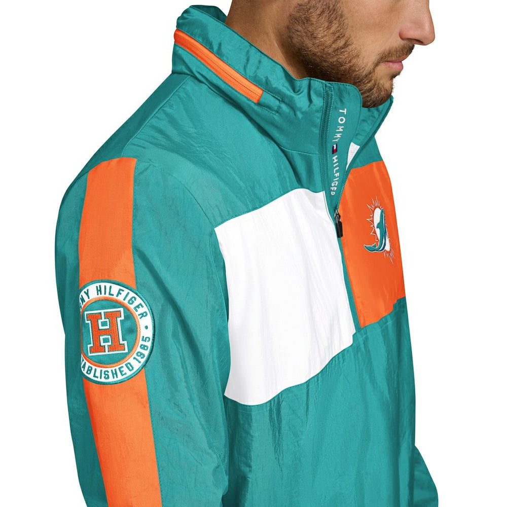 Miami Dolphins Tommy Hilfiger Gael Lightweight Half-Zip Hoodie Jacket - Aqua cheap