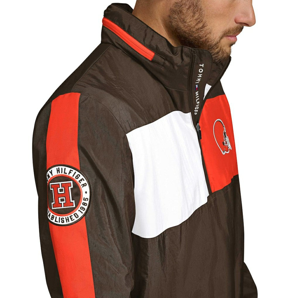 Cleveland Browns Tommy Hilfiger Gael Lightweight Half-Zip Pullover Hoodie Jacket - Brown for sale