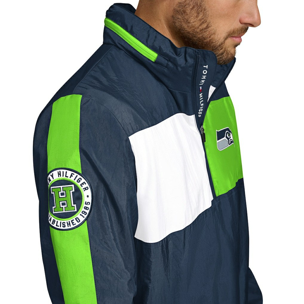 Seattle Seahawks Tommy Hilfiger Gael Lightweight Half-Zip Pullover Hoodie Jacket - College Navy outlet