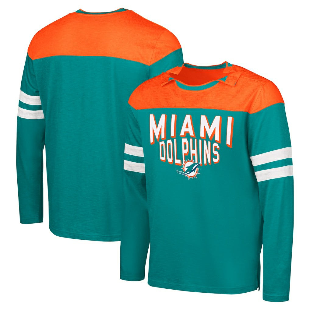 Miami Dolphins G-III Sports by Carl Banks Adaptive Hail Mary Long Sleeve T-Shirt - Aqua/Orange for sale